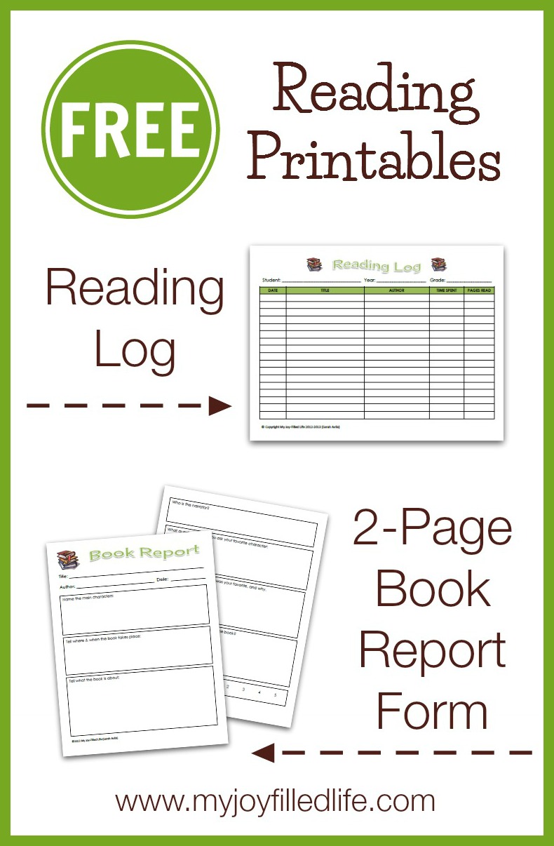 FREE Reading Printables - A Reading Log & 2-Page Book Report Form