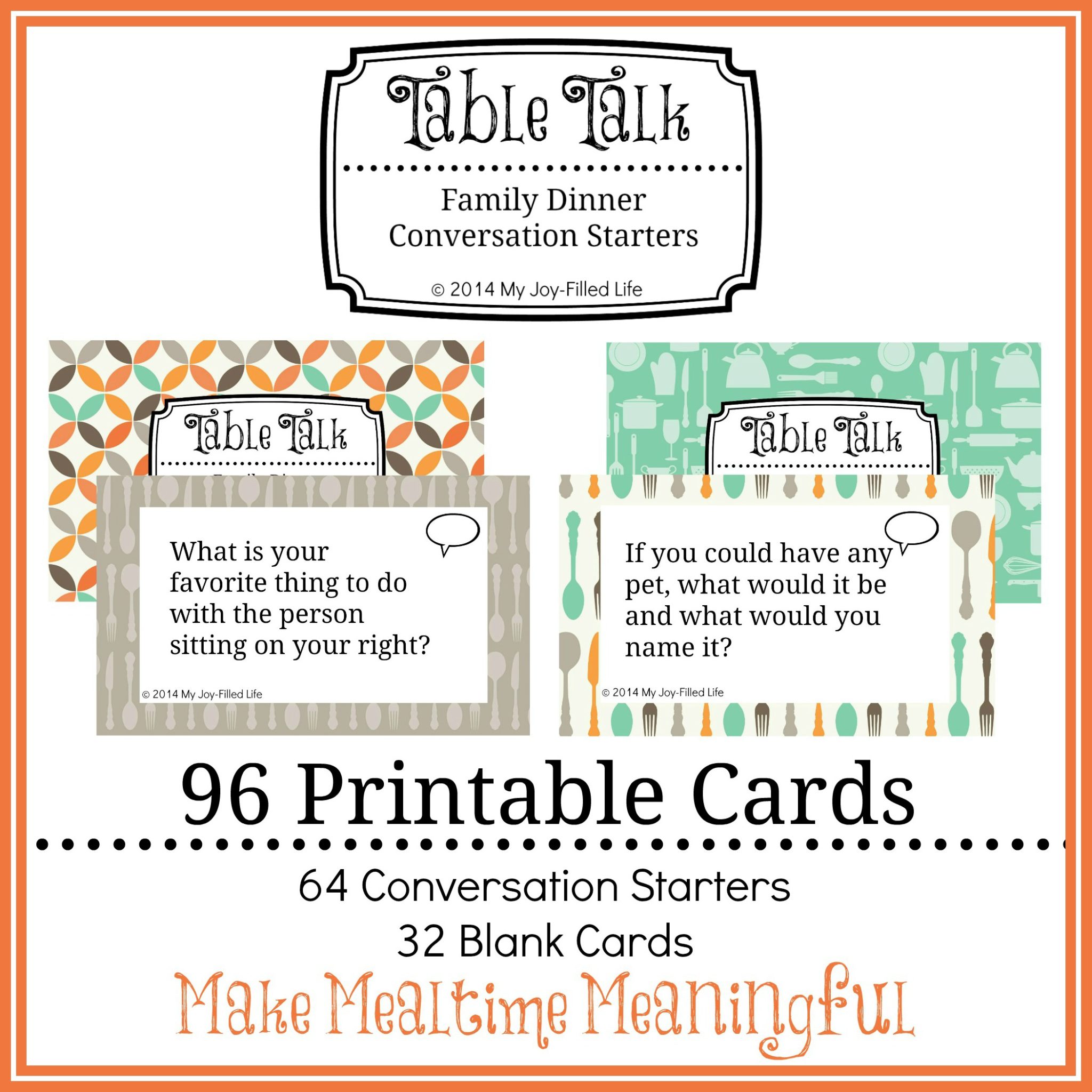 Printable Family Dinner Conversation Starters Cards - My Joy-Filled Life