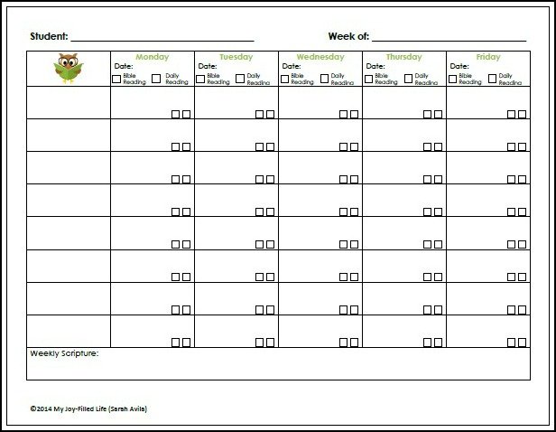 Weekly Homework Sheet Template from www.myjoyfilledlife.com