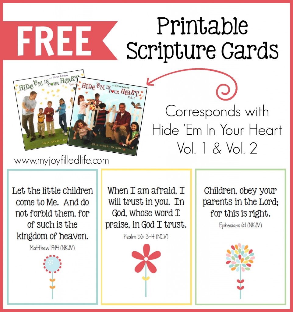 FREE Printable Scripture Cards that correspond with Hide Em in Your Heart CDs
