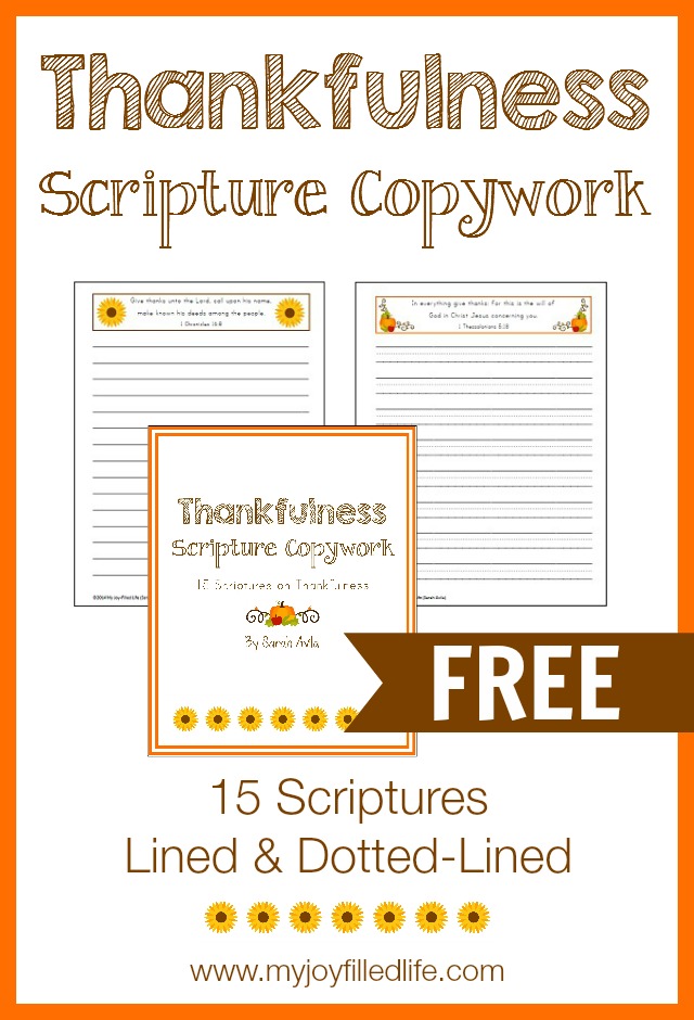 Thankfulness Scripture Copywork - FREE Printable