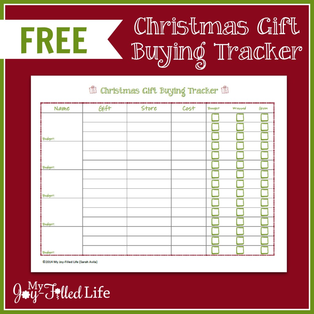 FREE Christmas Gift Buying Tracker