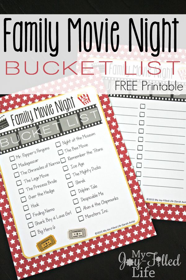 Family Movie Night Bucke List - FREE Printable