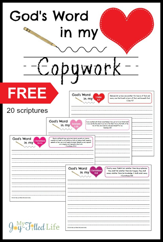 God's Word in My Heart scripture copywork; copywork all about love. Perfect for Valentines Day or anytime of the year. #scripturecopywork #scripture #copywork #godsword