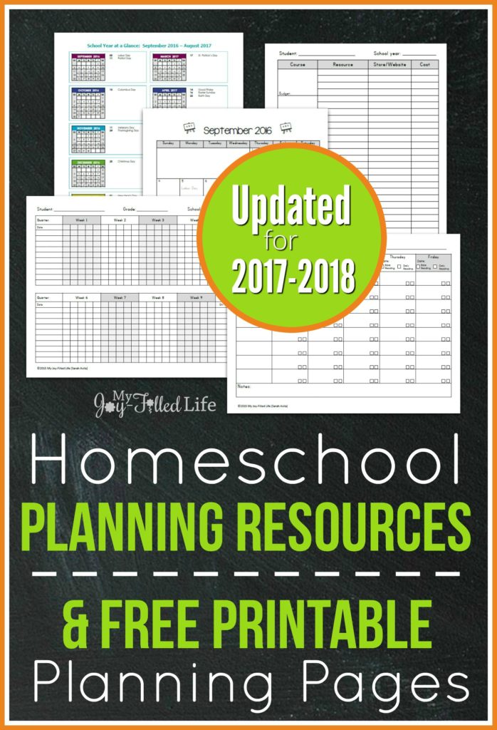 Homeschool Planning Pages 2017