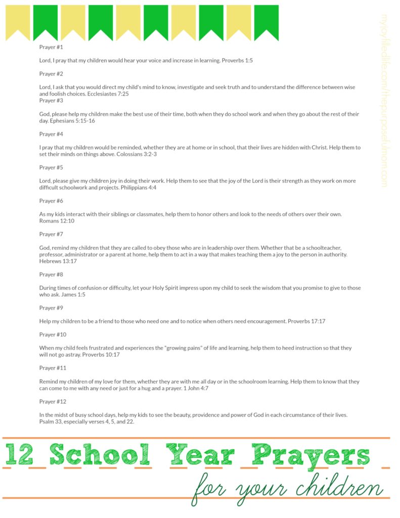 12 Prayers for Your Child's School Year free printable