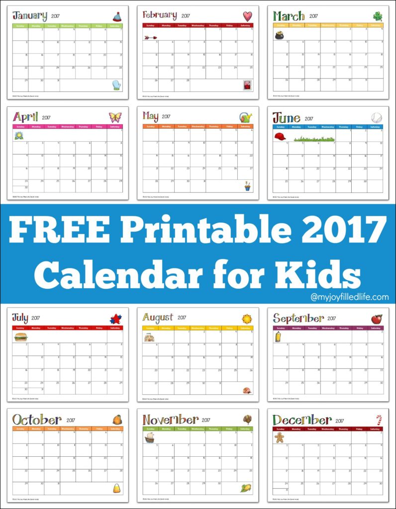 FREE Printable 2017 Calendar for Kids