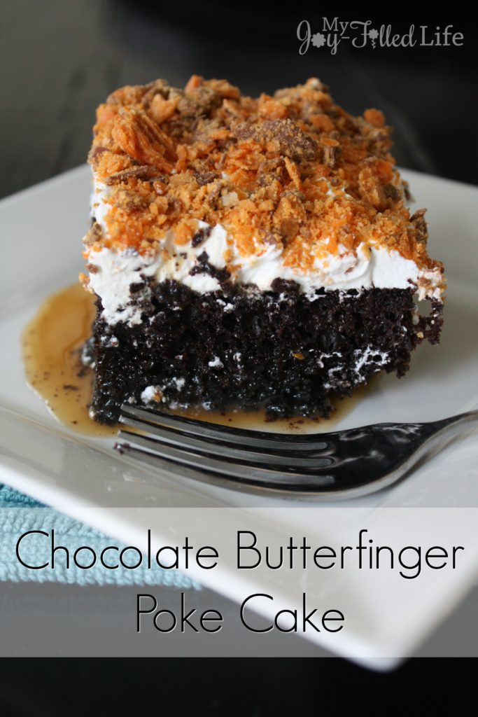 Chocolate Butterfinger Poke Cake