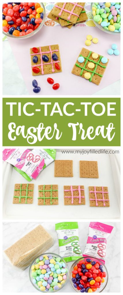 Get a little crafty with your candy this year and make some Easter Tic Tac Toe treats. Grab an opponent, pick your jelly bean or M&M colors, and play with your food! #easter #eastertreat #tictactoe 