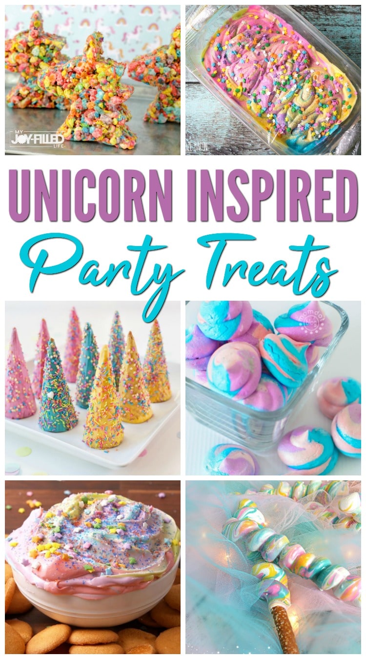 Here's a list of yummy unicorn inspired treats to add to any candy buffet, unicorn party, or just to brighten an ordinary day. #unicorns #unicorntreats #unicornparty