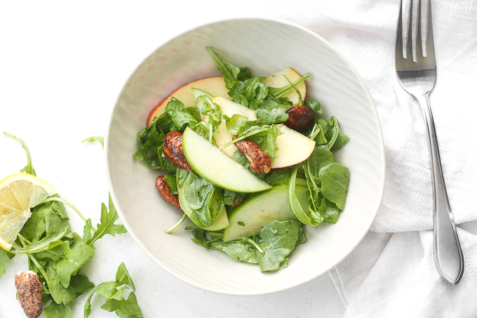 Apple, Pecan and Arugula Salad: The best fall ingredients come together in this apple, pecan and arugula salad just in time for an appearance on your holiday table this year! | aheadofthyme.com