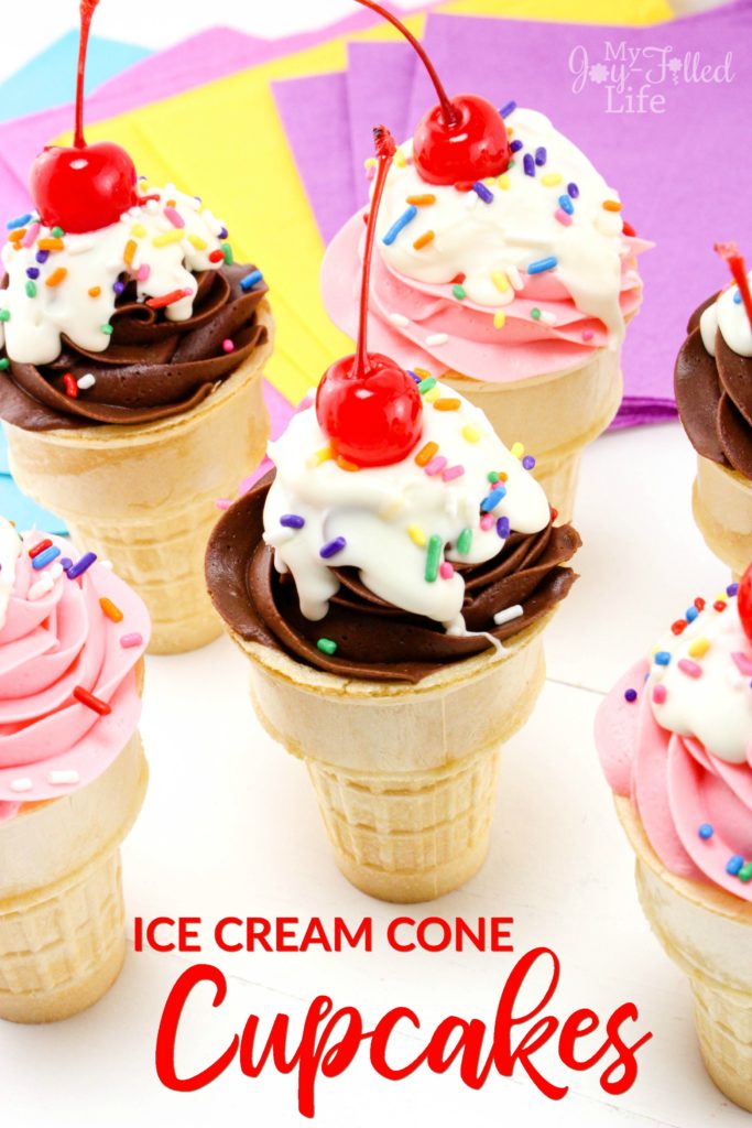 Ice Cream Cone Cupcakes are the perfect treat for your next party or get together; kids love them! #cupcakes #funfood
