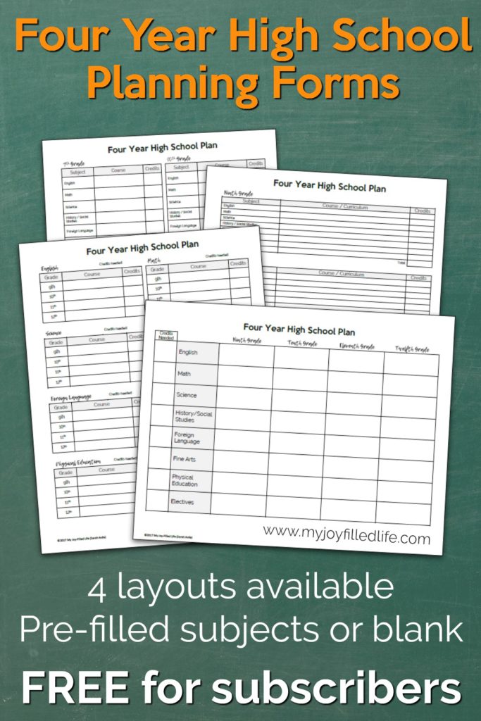Four Year High School Planning Forms for Homeschoolers - If you plan to homeschool through high school, these high school planning forms for homeschoolers will help you keep your child's course load organized. #homeschooling #freeprintable #homeschoolfreebie #homeschoolhighschool #highschool