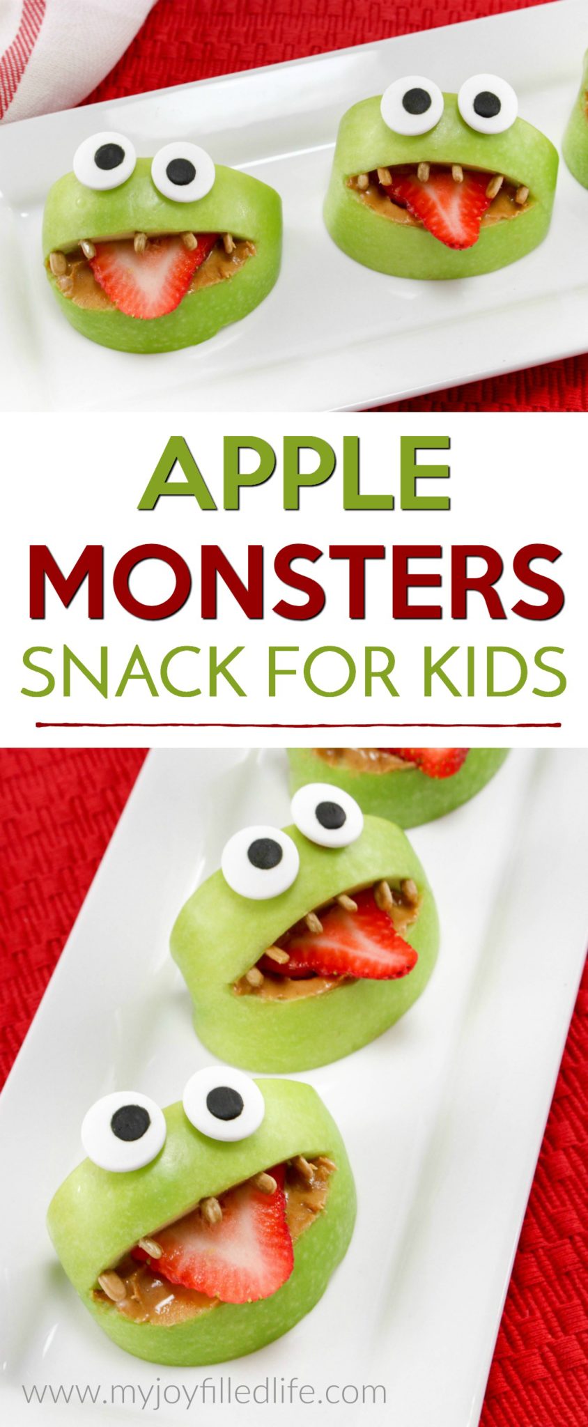 Make snack time fun with these silly apple monsters - easy to make and healthy too. Your kids will love this apple snack. 