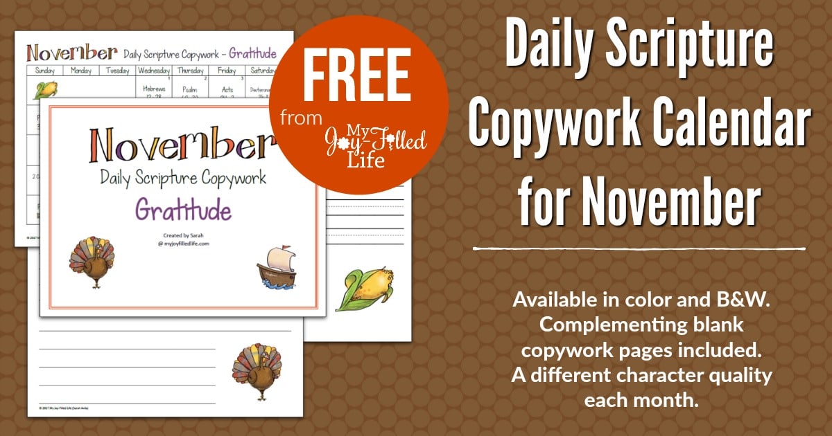 Daily Scripture Copywork Calendar for November - My Joy-Filled Life
