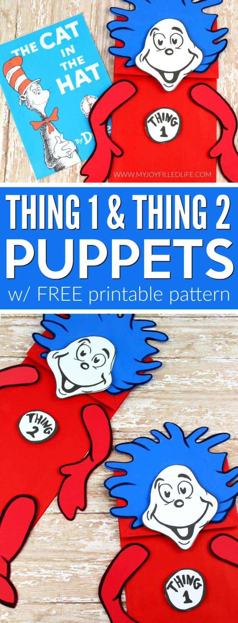 Make your next reading of The Cat and the Hat more fun and memorable with these cute Thing 1 & Thing 2 puppets! #drseuss #kidcrafts #storytime