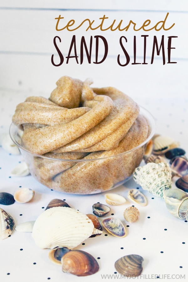 This textured sand slime activity is an absolute must try! If you have kids that love ocean or beach themed projects - they are going to love this one. #sensoryplay #slime #slimerecipe #sandslime
