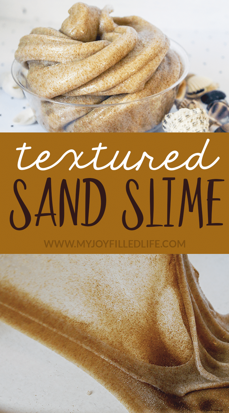 This textured sand slime activity is an absolute must try! If you have kids that love ocean or beach themed projects - they are going to love this one. #sensoryplay #slime #slimerecipe #sandslime
