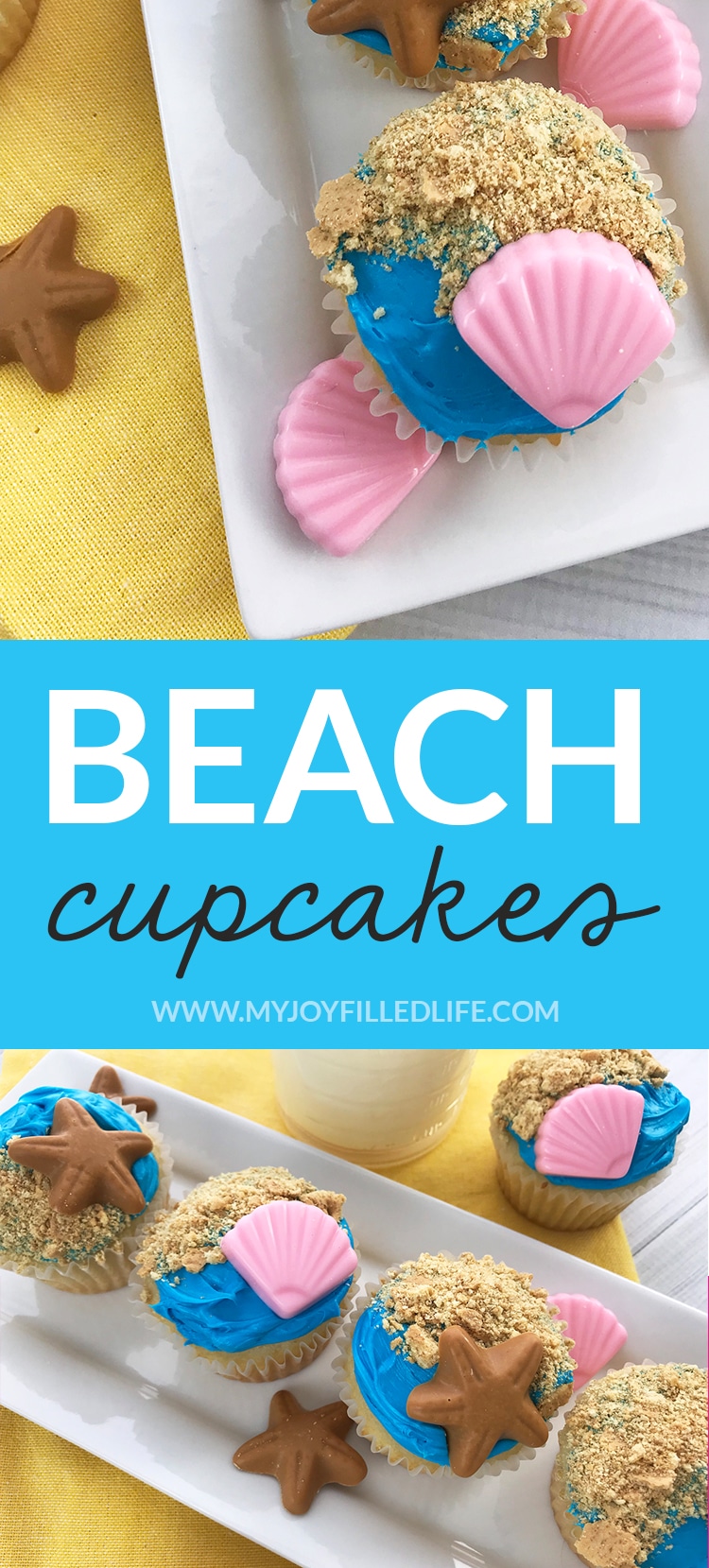 These beach cupcakes are the perfect fun treat for summer parties or play dates! You'll love these sweet and delicious beach cupcakes and your kids will love how fun they are to make and eat. #cupcakes #summertreat #thebeach