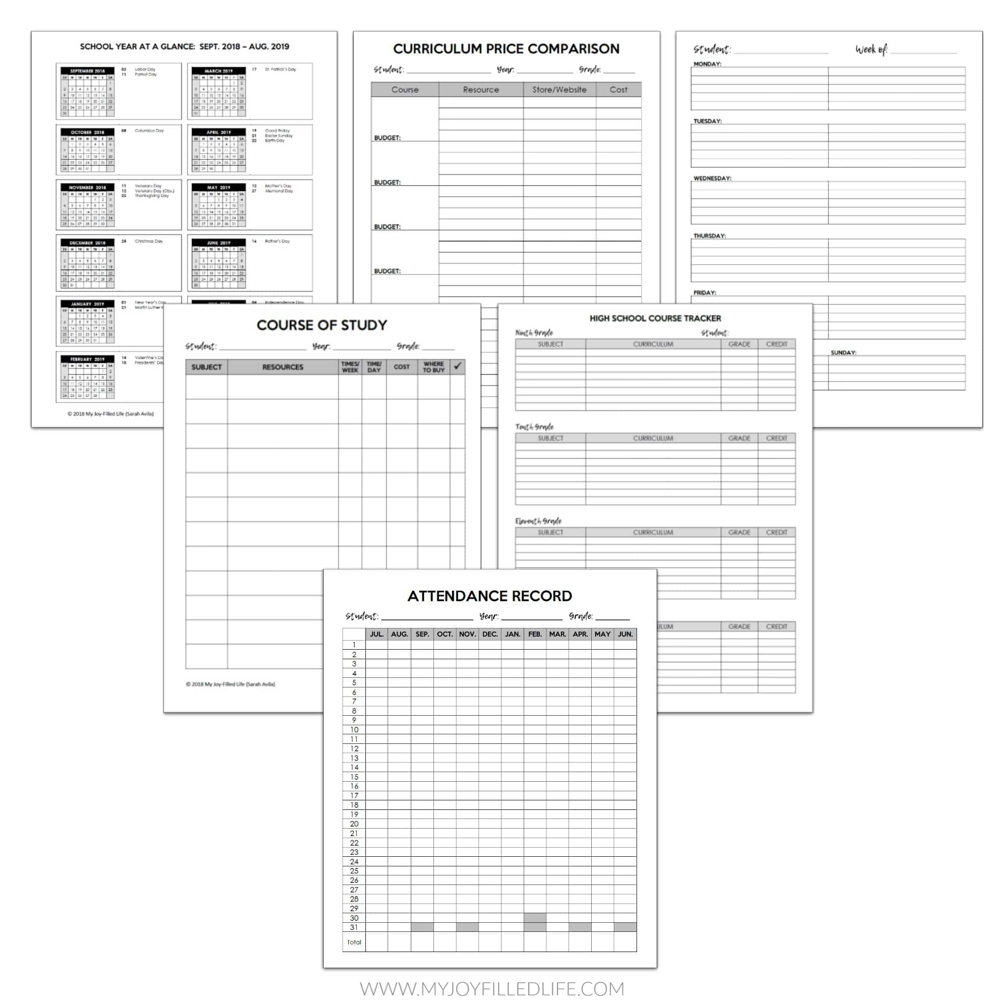 Homeschool Planning Pages 2019 2020