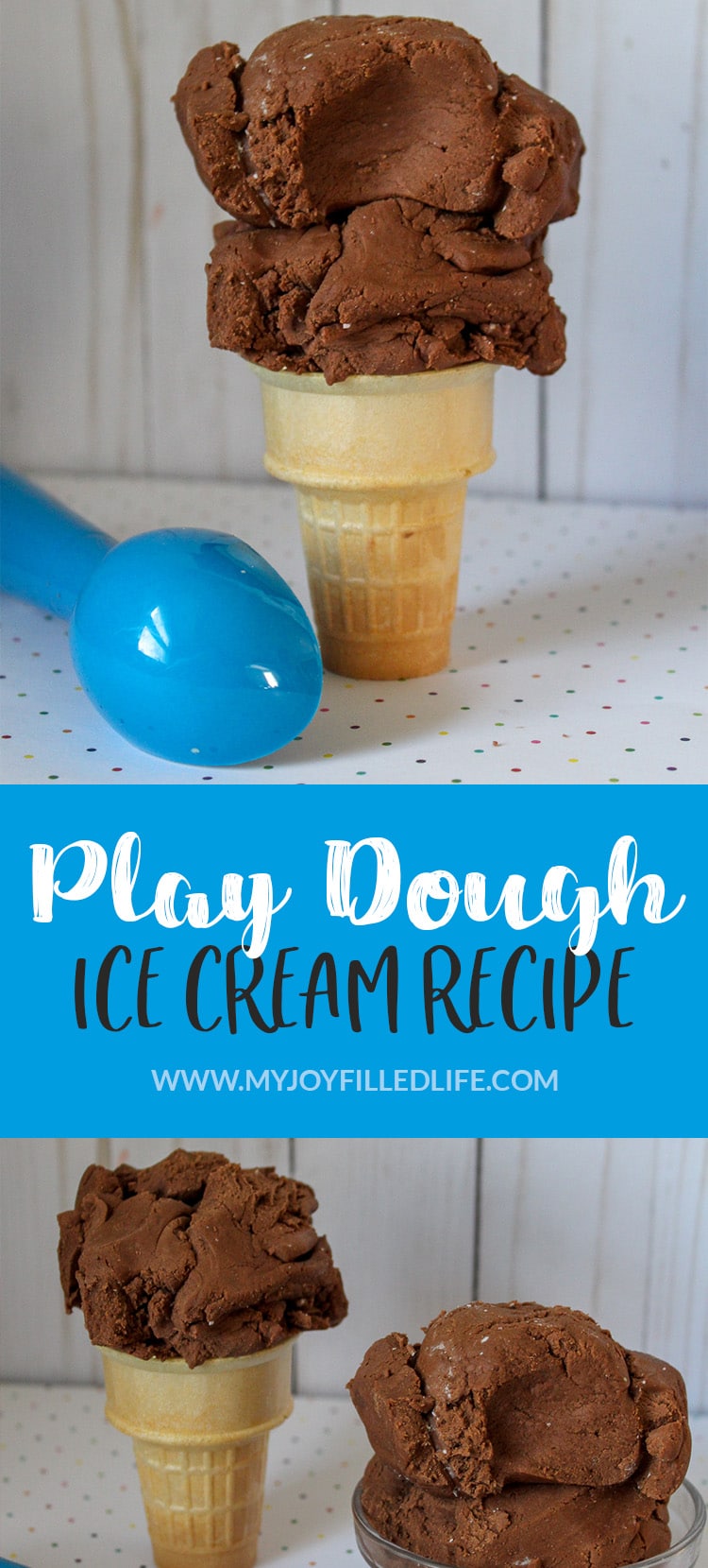 Kids will love having a pretend ice cream party or ice cream parlor with this easy to make play dough ice cream recipe - a great summer activity. #pretendplay #playdough #playdoughrecipe #homemadeplaydough