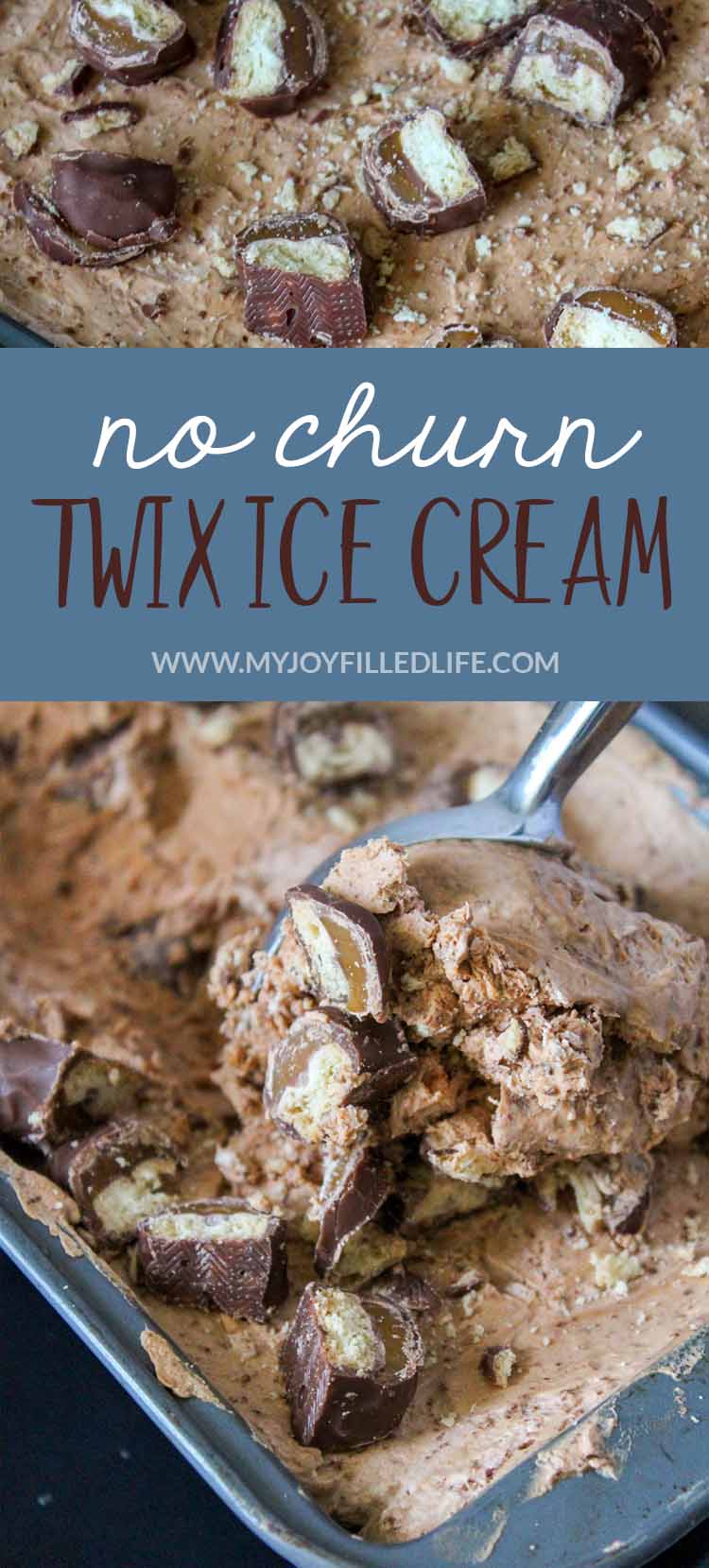 This no-churn Twix bar ice cream recipe is the perfect frozen treat for summer! It's such an easy recipe that everyone will absolutely love! #icecream #twixbar #summertreat #homemadeicecream
