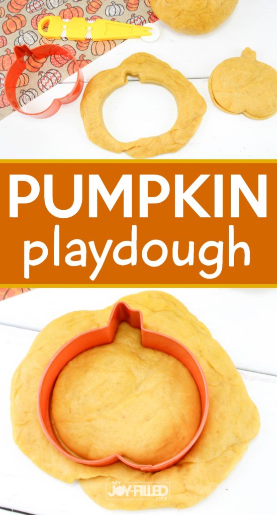 With just 3 simple ingredients and a few short moments of time, you'll have homemade pumpkin playdough that will smell just like pumpkin pie. #playdough #pumpkin #sensoryplay