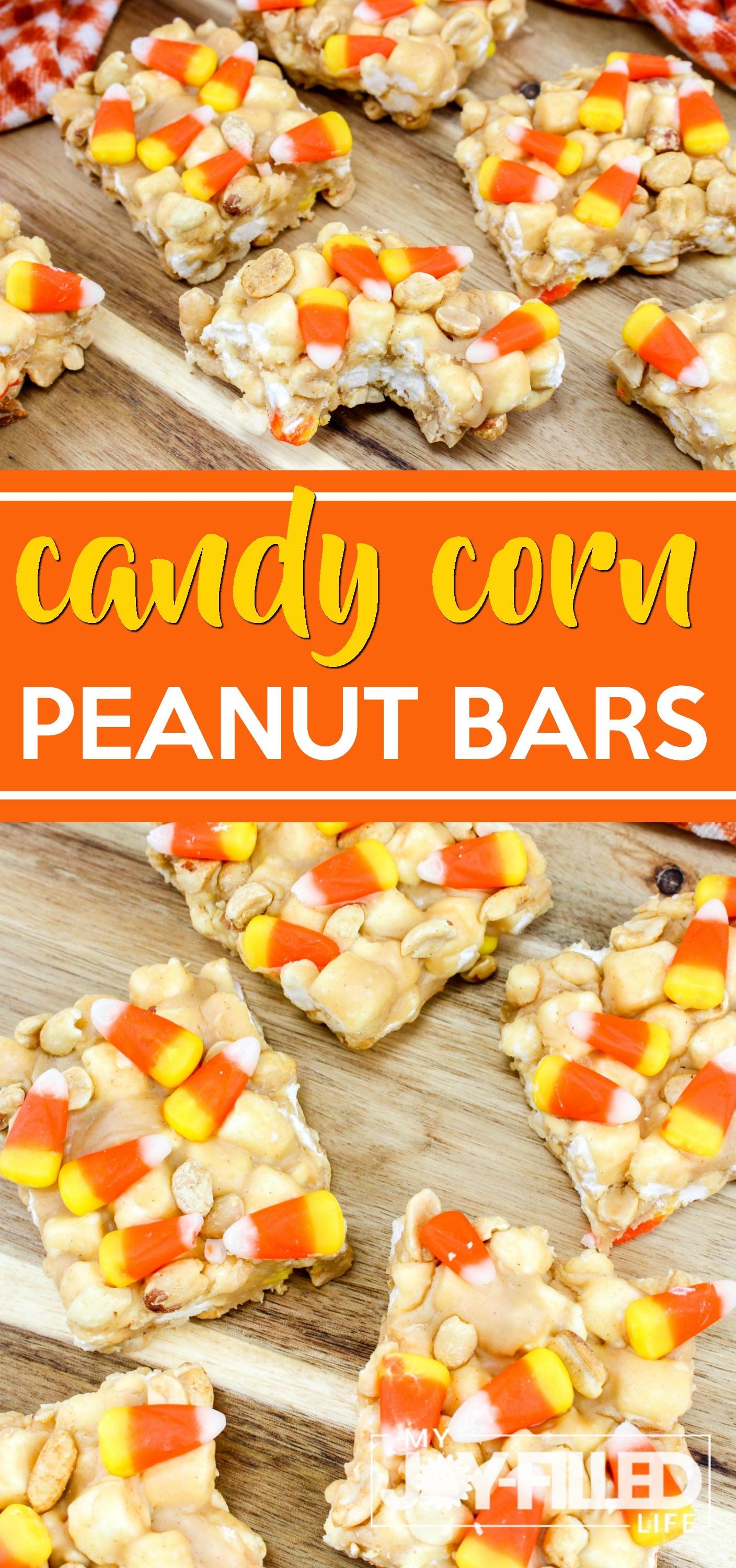 These candy corn peanut bars are super fun for any harvest party, fall occasion, or even an after-school snack. #candycorn #falltreat #dessert