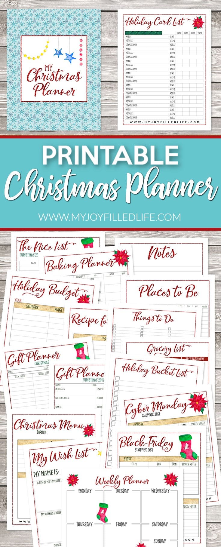 A printable Christmas planner that you download and print out at home. It contains 22 different planning pages that will help you get organized and ready for the Christmas season. #Christmas #Christmasplanning #Christmasplanner #printable