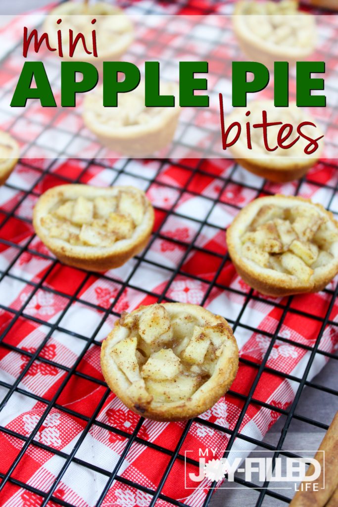 These mini apple pie bites are the perfect mini treat for kids or an adorable dessert at your holiday party. Each one is packed full of everything that would be in a regular full slice of pie, just on a smaller scale. #applepie 