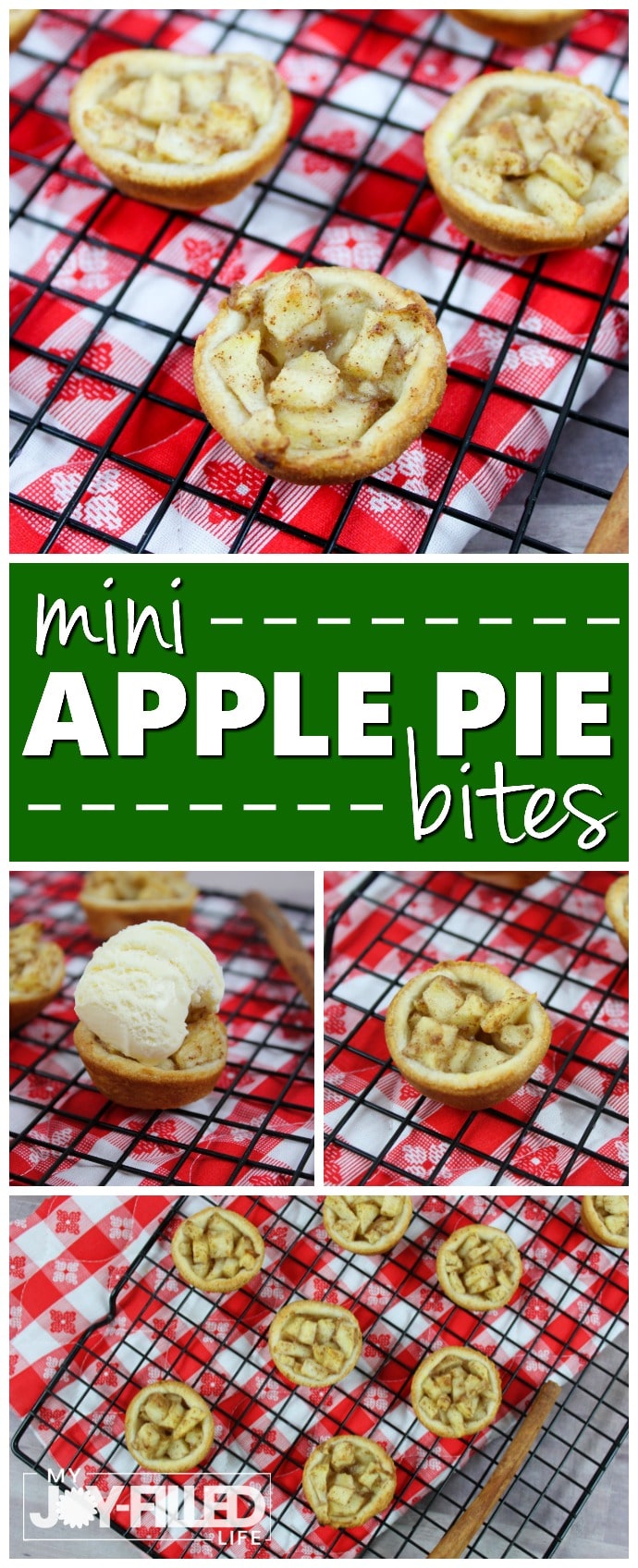 These mini apple pie bites are the perfect mini treat for kids or an adorable dessert at your holiday party. Each one is packed full of everything that would be in a regular full slice of pie, just on a smaller scale. #applepie 