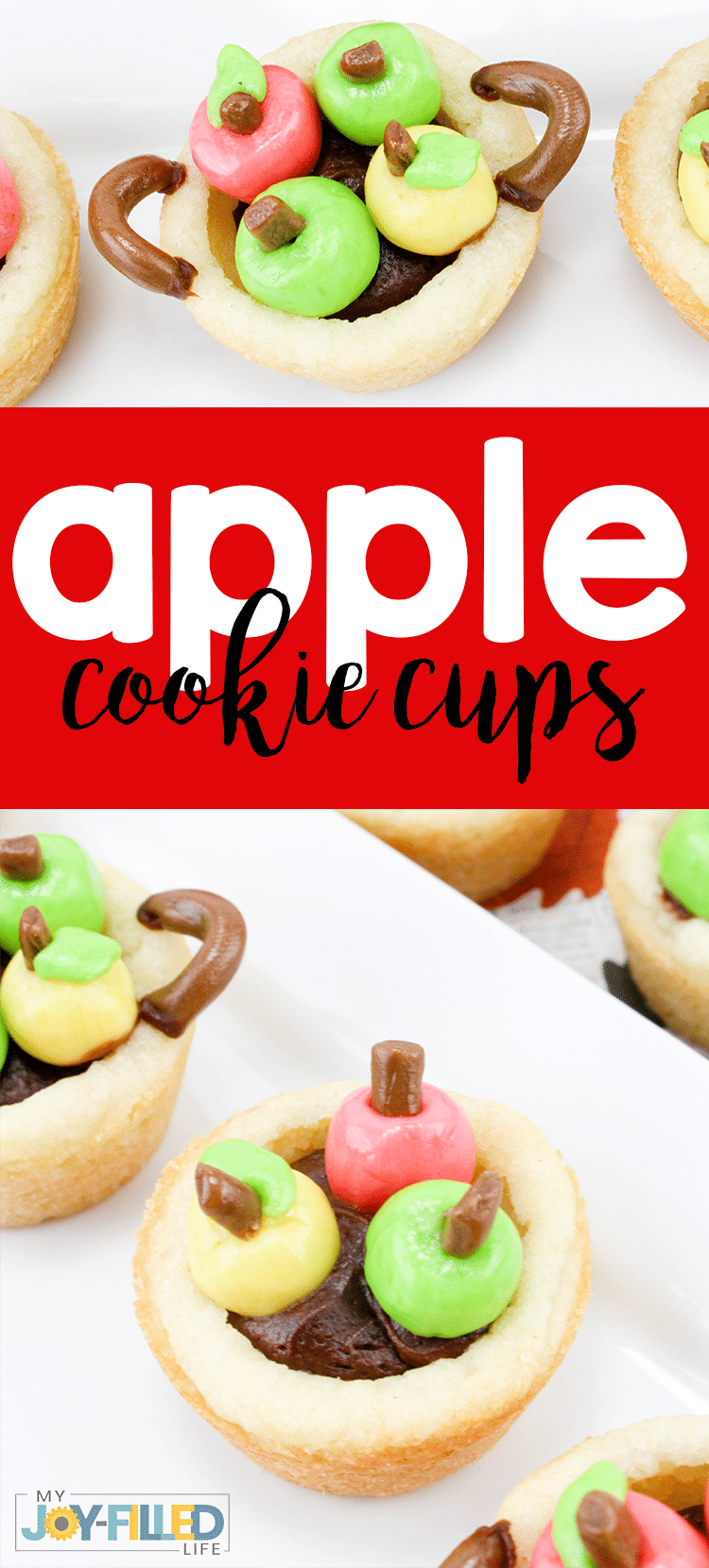 These apple cookie cups are a MUST TRY cookie recipe for fall! They are so fun to make and everyone is sure to rave about these cookie cups! They are sweet, delicious, and a pure joy to get in the spirit of the fall season. #apples #cookies #falltreat