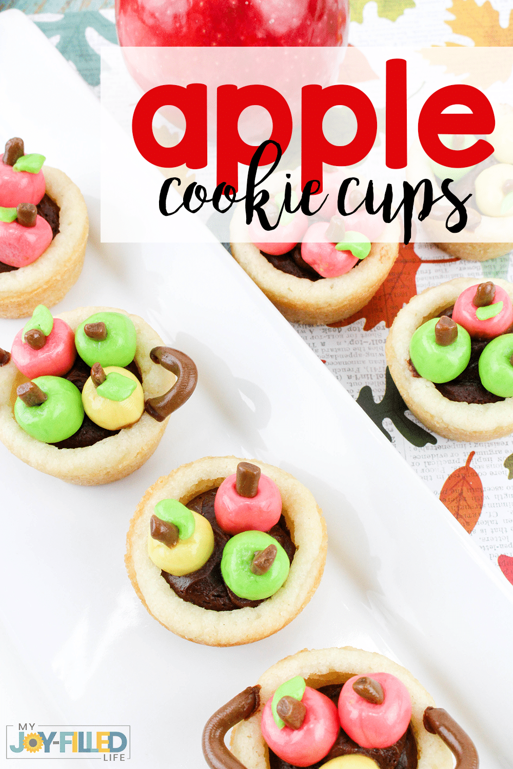 These apple cookie cups are a MUST TRY cookie recipe for fall! They are so fun to make and everyone is sure to rave about these cookie cups! They are sweet, delicious, and a pure joy to get in the spirit of the fall season. #apples #cookies #falltreat