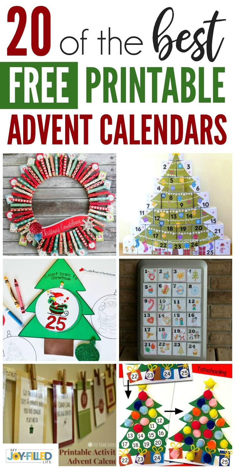 Check out this list of 20 fun AND free printable advent calendars that you can print out and make yourself. Great ideas for counting down to Christmas! #freeprintable #advent #adventcalendar #Christmas