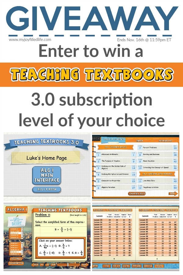 I just entered to win a level of the new #TeachingTextbooks 3.0! I also signed up for a Teaching Textbooks 3.0 Free Trial! You should too! #homeschoolmath #homeschoolgiveaway
