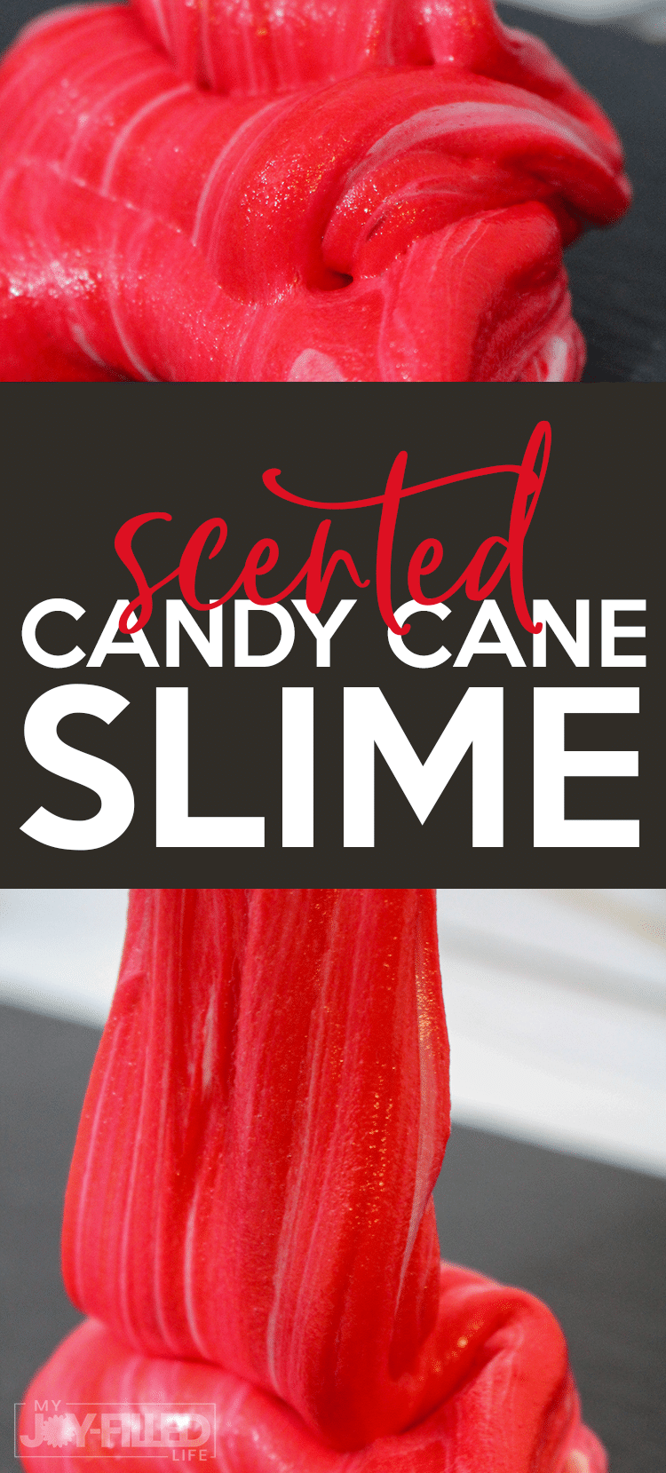 This candy cane slime is such a fun slime recipe for Christmas - it even smells like peppermint! Kids will have so much fun getting into the Christmas spirit with this slime. #slime #slimerecipe #christmas #candycanes #christmasslime