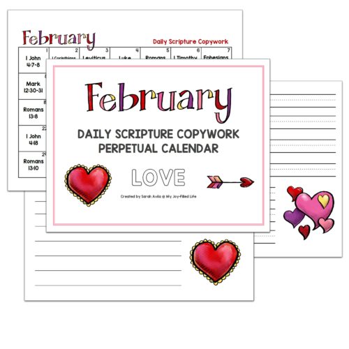 February Perpetual Scripture Copywork Calendar - My Joy-Filled Life