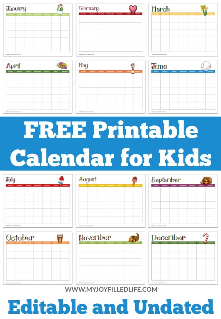 free printable calendar for kids editable undated my joy filled life