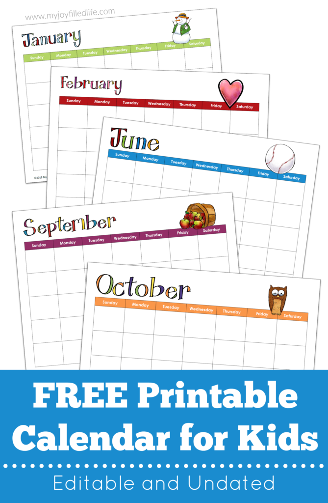FREE Printable Calendar for Kids - Editable & Undated - My Joy-Filled Life