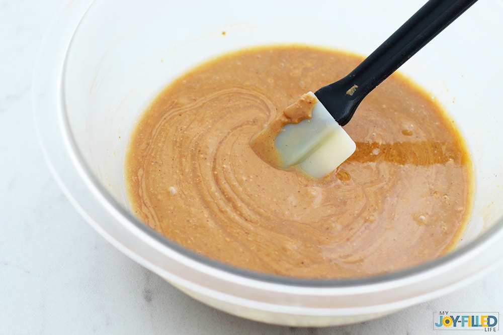 Mixing peanut butter for homemade copycat Reese's hearts
