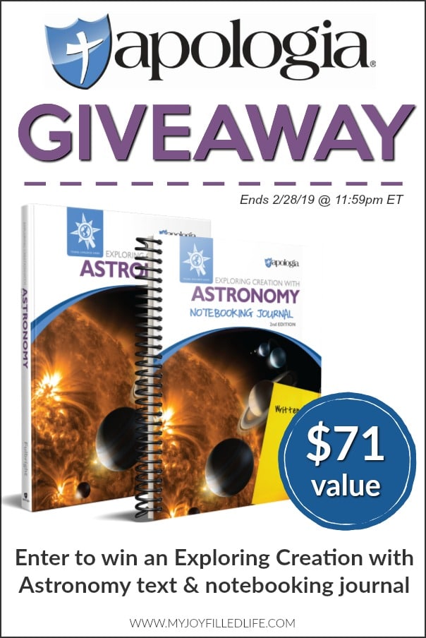 Enter to win Apologia's Exploring Creation with Astronomy course! Ends 2/28/19 #homeschoolgiveaway #homeschoolmath #homeschool