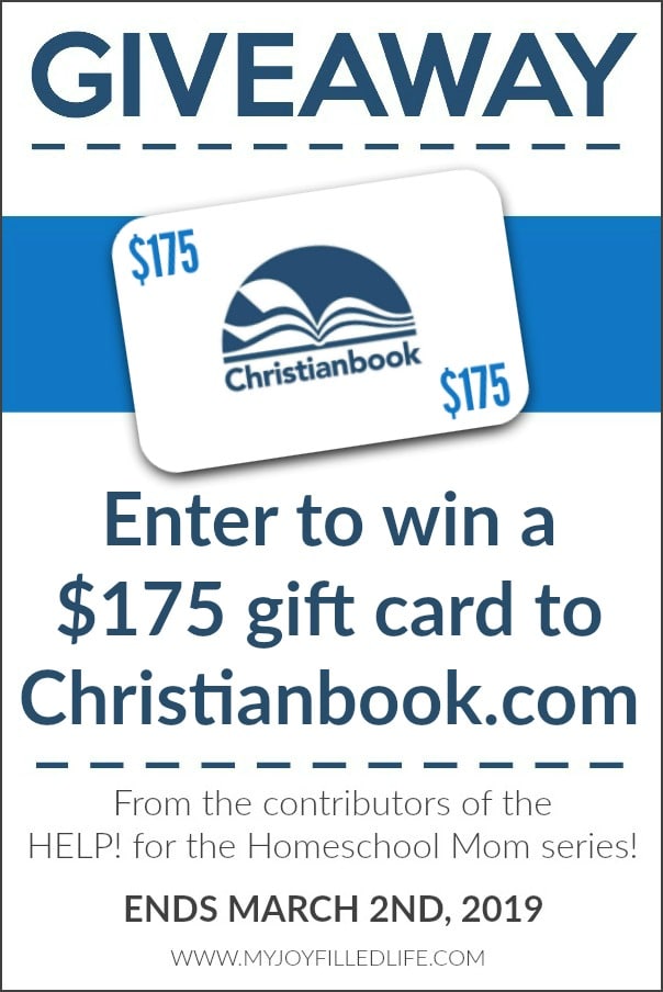 Enter to win a $175 gift card to Christianbook.com from the HELP! for the Homeschool Mom contributors. #homeschooling #homeschoolgiveaway #helpforthehomeschoolmom 