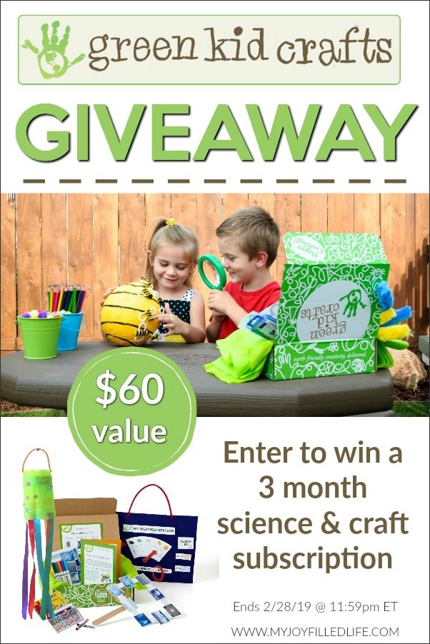 Enter to win a 3-month science and craft subscription from Green Kid Crafts - hands-on science and art kits delivered each month for ages 2-10+ #giveaway #homeschoolgiveaway #STEAM #kidcrafts