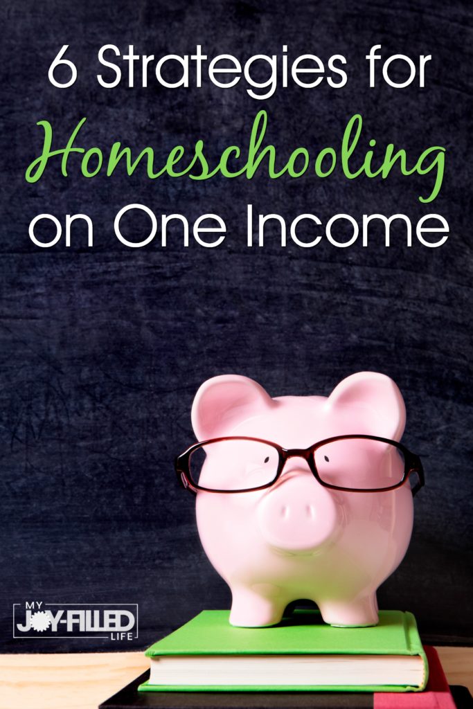 Two-thirds of homeschooling families live on one income, which often means you need to get creative on how to stretch those dollars. You can successfully homeschool on one income. Here are 6 strategies to make that happen #helpforthehomeschoolmom #thriftyhomeschool #homeschooling