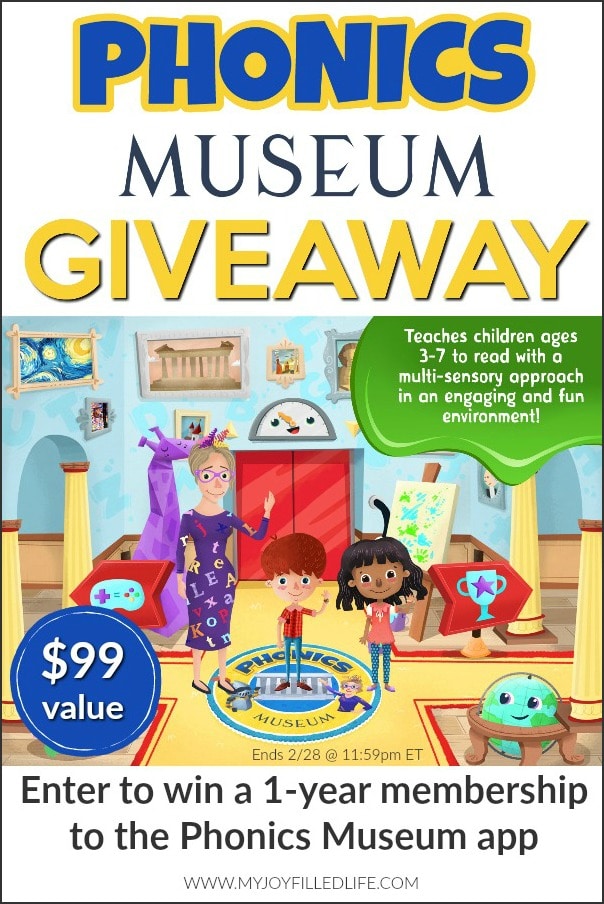 Enter to win a 1-year membership to the Phonics Museum app Ends 2/28/19 #homeschoolgiveaway #homeschool #phonics #learntoread