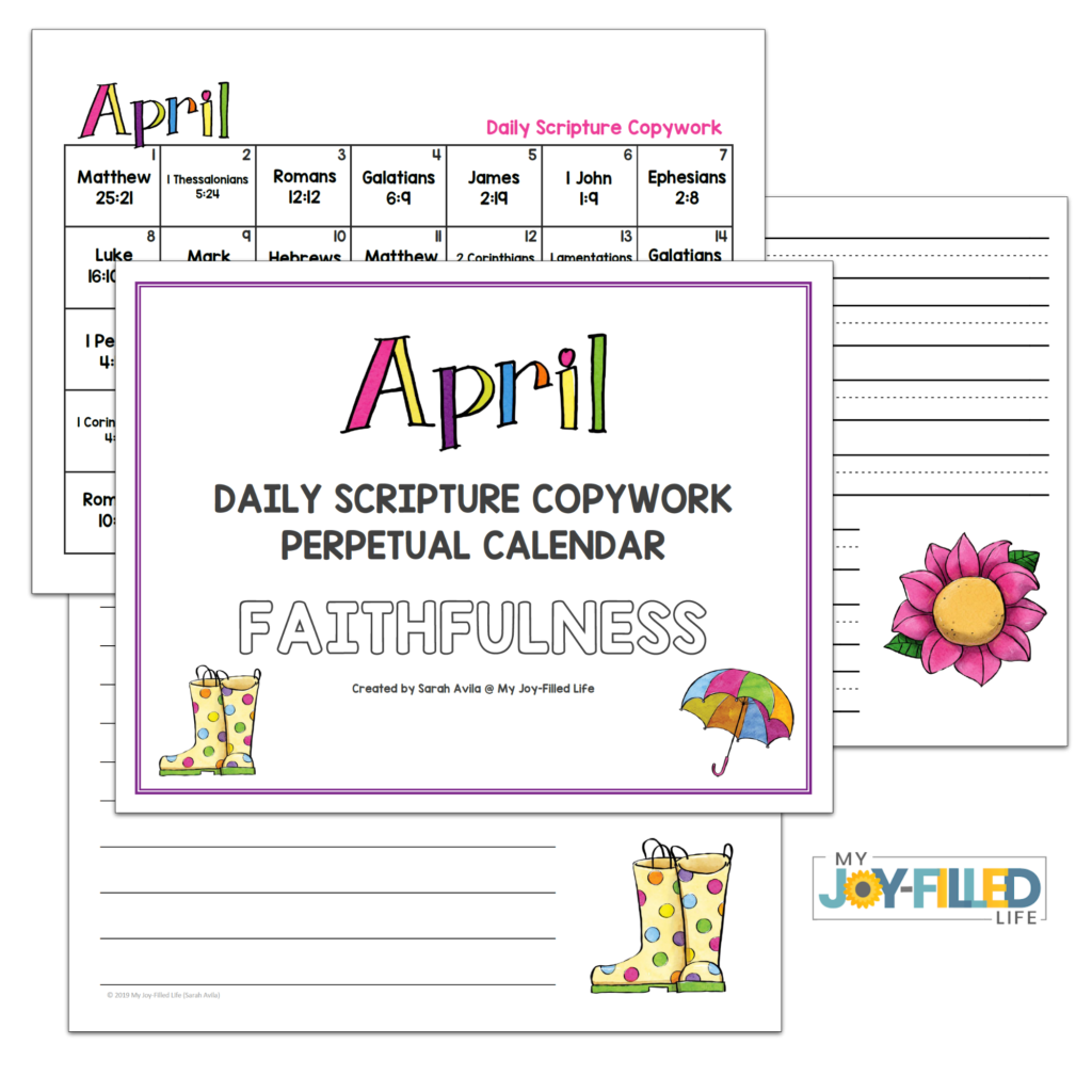 April Perpetual Scripture Copywork Calendar - My Joy-Filled Life