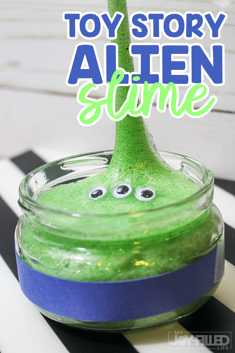 If your kids love Disney's Toy Story, they will love this Toy Story Slime! This green toy story alien slime is not only easy to make but so much fun to play with! #toystory #toystory4 #slime #slimerecipe #toystoryslime