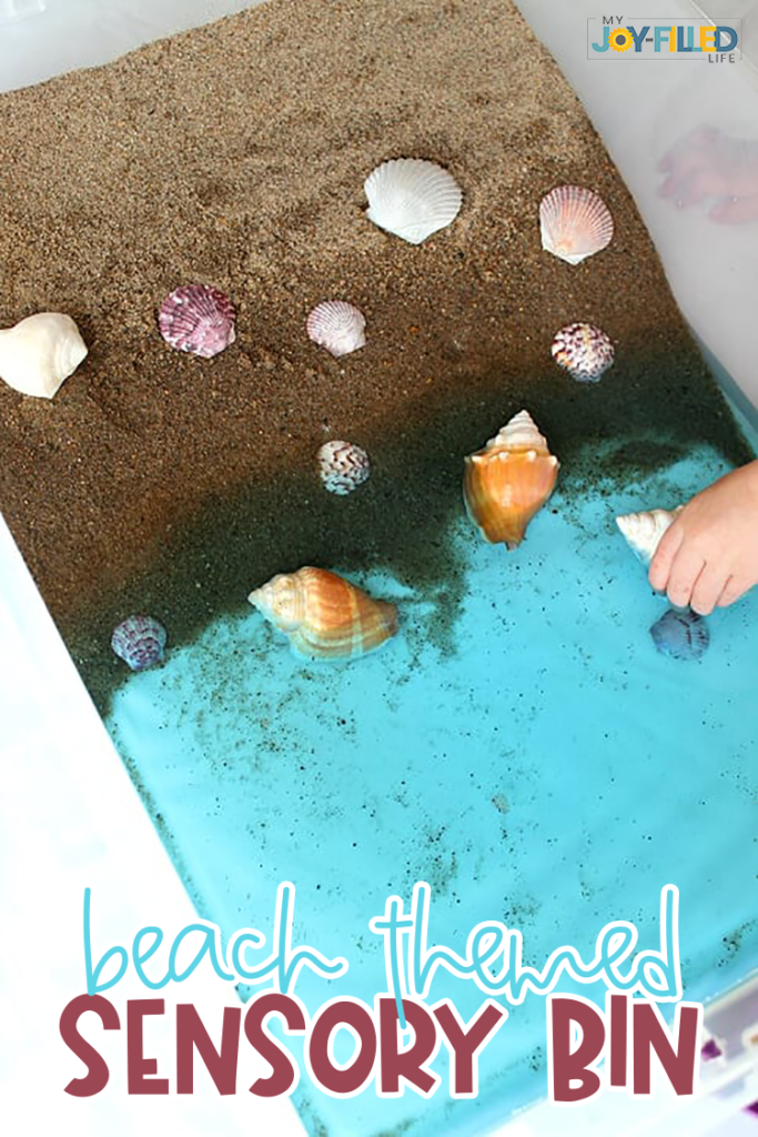 This beach sensory bin is a great summertime activity kids! If you don't live near a beach, this can be a lot of fun for toddlers, preschoolers, and even older kids too. #sensorybin #summerfun #playtime 