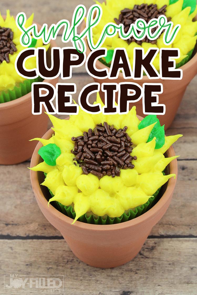 If you're looking for the perfect cupcake for your next summer or fall gathering, you are going to love this sunflower cupcakes recipe. So cute and easy to make! #cupcakes #sunflowers #sunflowercupcakes