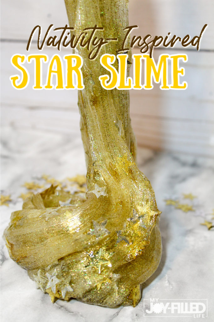 If your child loves slime, this nativity star slime is a great project to do this Christmas. This slime makes a great gift or a great sensory activity. #nativity #slime #sensoryplay #jesusisthereason
